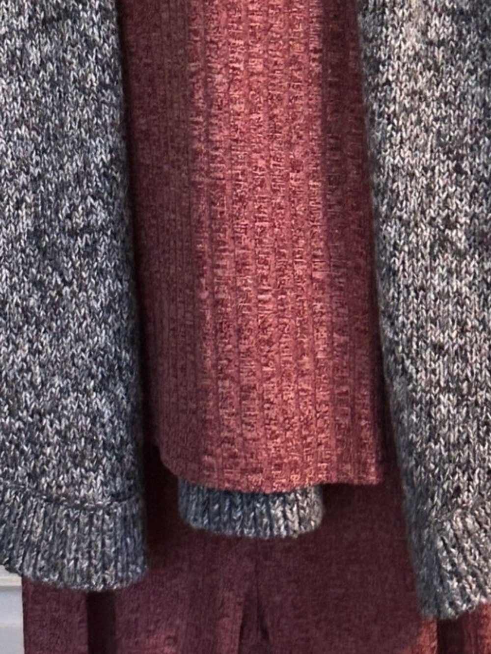 LOFT Gray Open-Front Cardigan Sweater Marled Gray Burgundy White Size Small - Picture 13 of 13